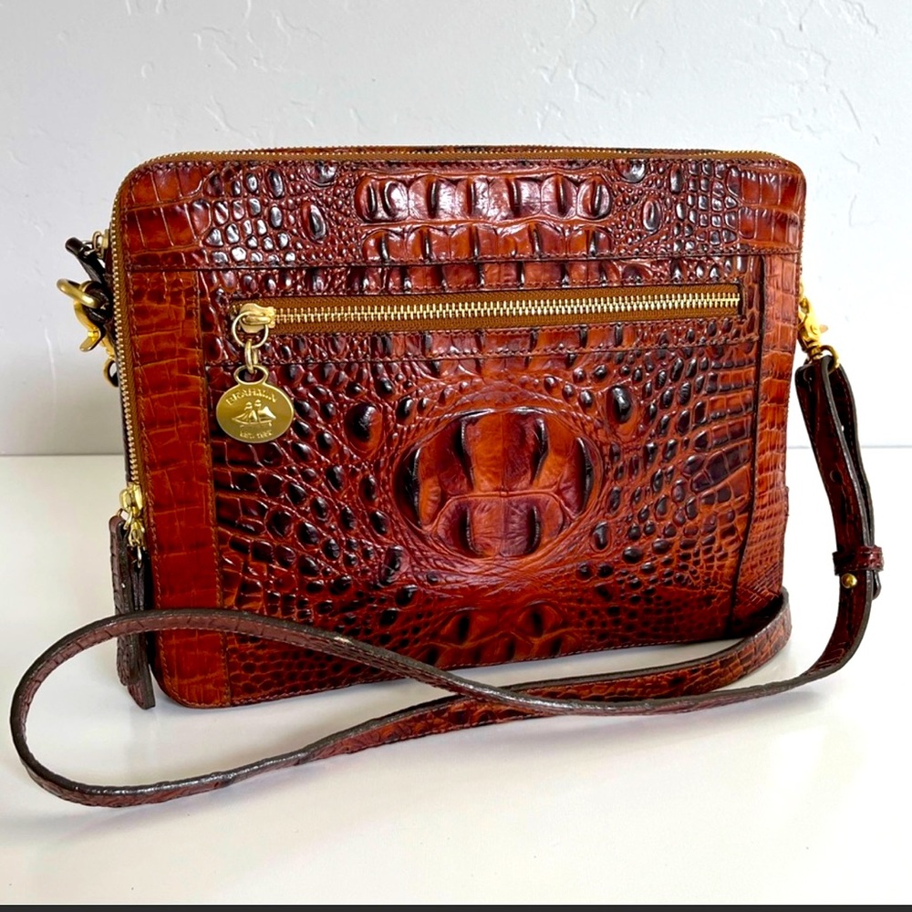 BRAHMIN Croc Embossed Leather iPad Bag 11”x9”x2”